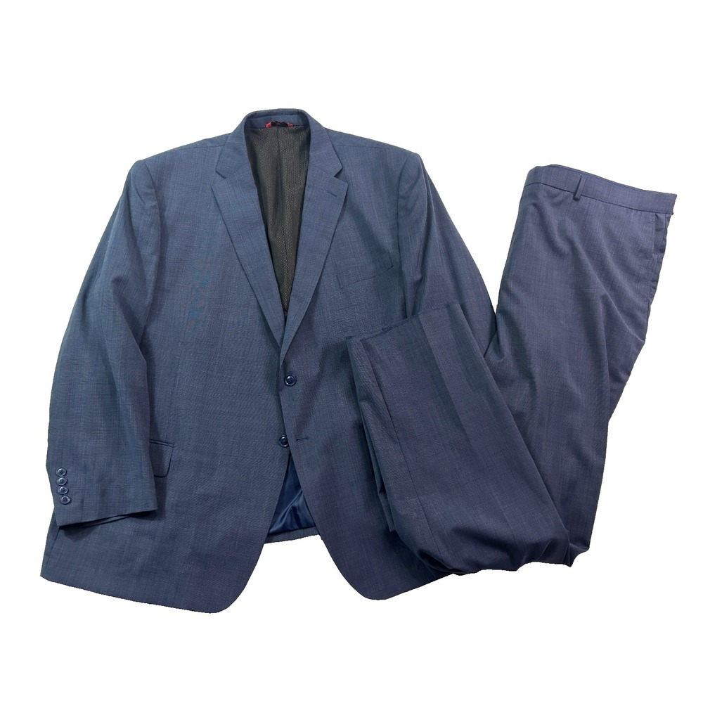 NEW Linea Uomo 52R 50W Unhemmed Navy Blue 2pc Pant Suit Performance Stretch Wool